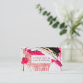 モダンなピンクの黒い金ゴールドブラシストローク（ばちゃばちゃ）跳ねる 名刺 (スタンド正面)