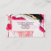 モダンなピンクの黒い金ゴールドブラシストローク（ばちゃばちゃ）跳ねる 名刺 (裏面)
