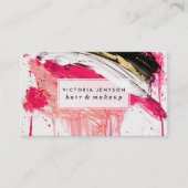 モダンなピンクの黒い金ゴールドブラシストローク（ばちゃばちゃ）跳ねる 名刺 (正面)