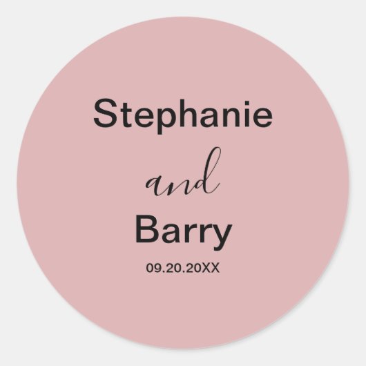 モダンなピンクウエディング ラウンドシール (正面)