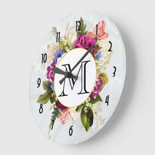モダンなピンク及び白い水彩画の花花束 ラージ壁時計 (傾斜)