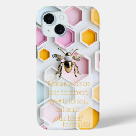 モダンなピンク・イエロー・ブルー・ホワイトのハニカム柄 ビー iPhone 15ケース