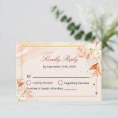 モダンなピーチの花の結婚式 出欠カード (スタンド正面)