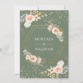 モダンなピーチフラワーモチーフのイスラム教徒の結婚式 招待状 (裏面)