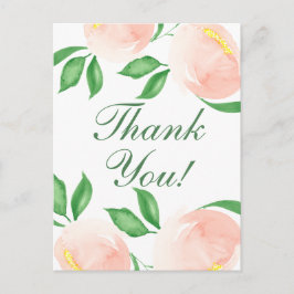 モダンなピーチブラッシュのフラワー Thank You ポストカード