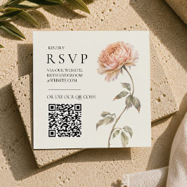 モダンなピーチペオニーのエレガントな結婚式ウェブサイトQRコード エンクロージャーカード