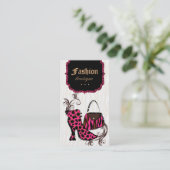 モダンなファッションのハンドバッグのブーツのヒョウのシマウマのピンク 名刺 (スタンド正面)