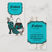 モダンなファッションのハンドバッグのブーツのヒョウのシマウマの青 名刺 (正面/裏面)