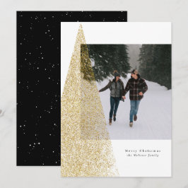 モダンなフェイクゴールドのツリーの黒と白のクリスマス写真 シーズンカード
