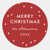 モダンなフェスティブな赤と白のドットがおしゃれな クリスマス ラウンドシール (正面)