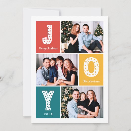 モダンなフェスティブカラー メリークリスマス 3枚の写真 シーズンカード (正面)