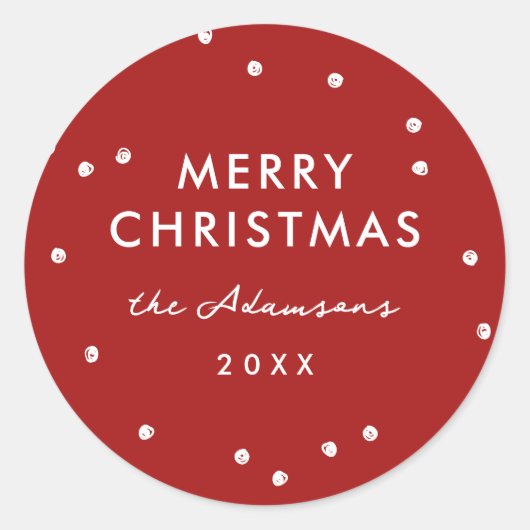 モダンなフェスティブデザインの赤と白のドットがおしゃれな クリスマス ラウンドシール (正面)
