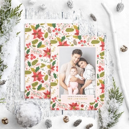 モダンなフェスティブ ミュートピンク ポインセチア フォト シーズンカード