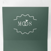 モダンなフォイルグリーンリングの結婚式ロゴ 三つ折り招待状 (内部最初)