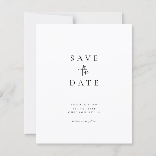 モダンなフォトウェディングのSave The Date (裏面)