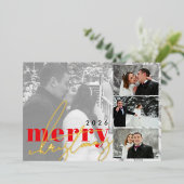 モダンなフォトコラージュのクリスマスカード 箔シーズンカード (立ち正面)