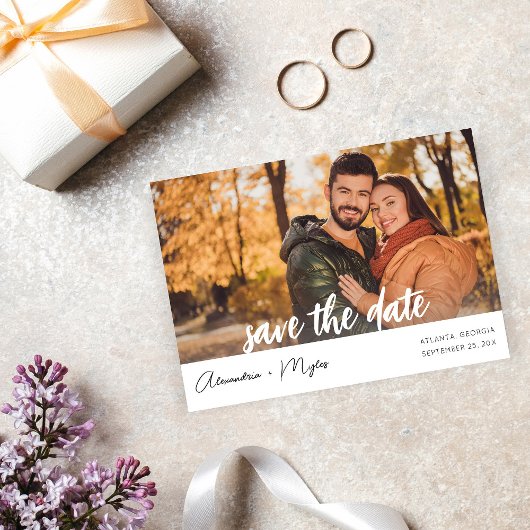 モダンなフォト&カリグラフィー4MODの結婚式延期案内状 招待状