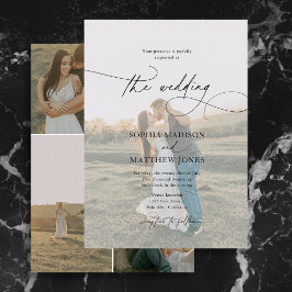 モダンなフォーマルカリグラフィー 5枚の写真の結婚式 招待状