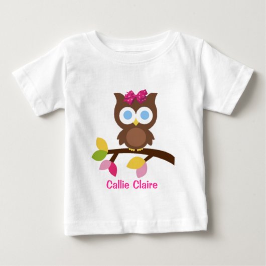 モダンなフクロウのデザインの誕生日のパーティの招待状の好意 ベビーTシャツ (正面)