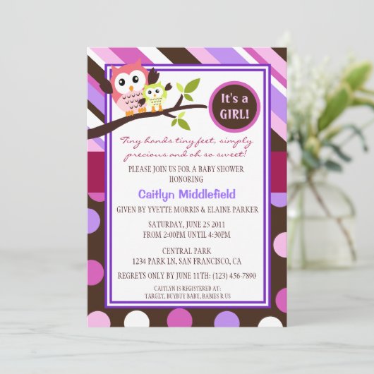 モダンなフクロウのベビーシャワーの招待 招待状 (スタンド正面)