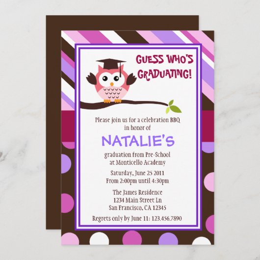 モダンなフクロウの卒業生の招待 招待状 (正面/裏面)