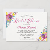 モダンなフューシャゴールドの花のブライダルシャワー 招待状 (正面)