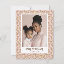 モダンなフラッシュピンクのゴールドハートの母の日の写真 シーズンカード