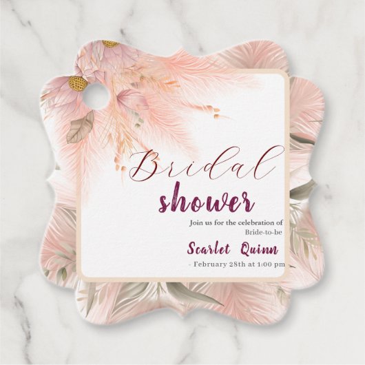 モダンなフラッシュピンクのパンパスグラス ウェディングブーケ フェイバータグ (正面)