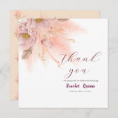 モダンなフラッシュピンクのパンパスグラス ブライダルシャワー サンキューカード (正面/裏面)