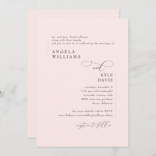 モダンなフラッシュピンクの花嫁両親結婚式招待状 招待状 (正面/裏面)