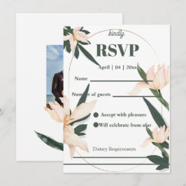 モダンなフラッシュピンクの花柄 サークル RSVP カード
