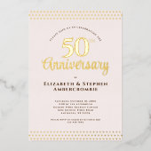 モダンなフラッシュピンク 50周年 結婚記念日 箔招待状 (正面)