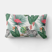 モダンなフラミンゴのシマウマの熱帯葉の水彩画 ランバークッション (裏面)