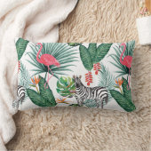 モダンなフラミンゴのシマウマの熱帯葉の水彩画 ランバークッション (ブランケット)