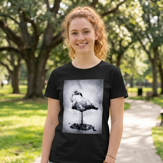 モダンなフラミンゴの黒と白の水彩画アート Tシャツ