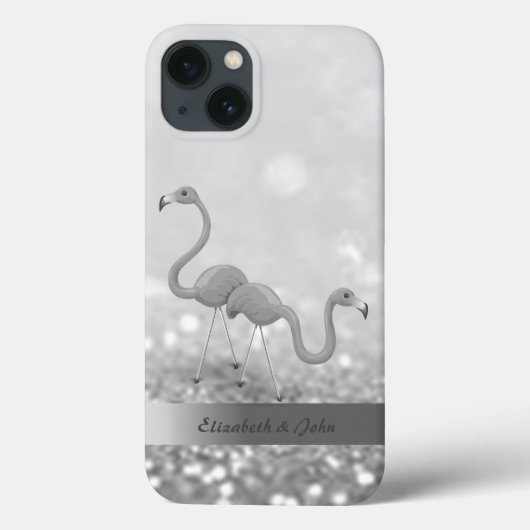 モダンなフラミンゴ シルバーグリッターのボケ Case-Mate iPhoneケース (裏面)