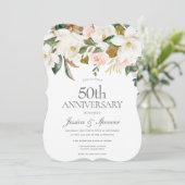 モダンなフラワーデザインの50周年結婚記念日祝賀会（白×淡いピンク） 招待状 (スタンド正面)
