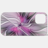 モダンなフラワーフラクタル抽象芸術 ピンク グレー Case-Mate iPhoneケース (裏面 (横))