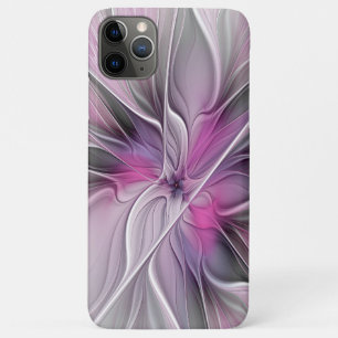 モダンなフラワーフラクタル抽象芸術 ピンク グレー iPhone 11 PRO MAXケース