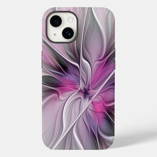 モダンなフラワーフラクタル抽象芸術 ピンク グレー Case-Mate iPhoneケース (裏面)