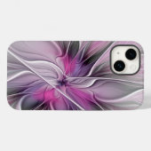 モダンなフラワーフラクタル抽象芸術 ピンク グレー Case-Mate iPhoneケース (裏面 (横))
