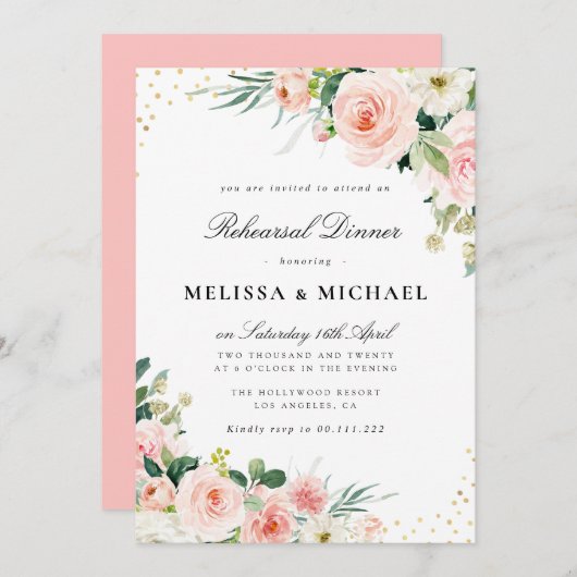 モダンなフラワーブラッシュのリハーサルディナー招待状 招待状 (正面/裏面)
