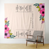 モダンなフラワーブーケのウェディングブースの背景 タペストリー (インサイチュ(横))