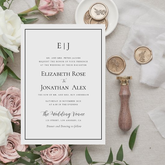 モダンなフレーム ブラック＆ホワイトの結婚式招待状 招待状