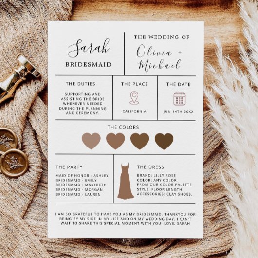 モダンなブライズメイドの提案情報カード 招待状