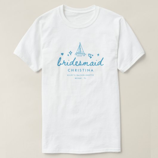 モダンなブライズメイドブルースクリプト湖バチェラーette tシャツ (デザイン正面)