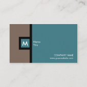 モダンなブラウンおよびティール(緑がかった色)のモノグラムの名刺 名刺 (裏面)