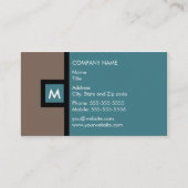 モダンなブラウンおよびティール(緑がかった色)のモノグラムの名刺 名刺 (正面)