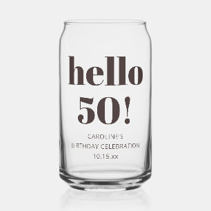 モダンなブラウンの太字タイポグラフィーが特徴の50歳の誕生日記念ギフト ガラス缶