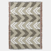 モダンなブラウン、ベージュ色、シェブロン白いパターン スローブランケット (正面縦)